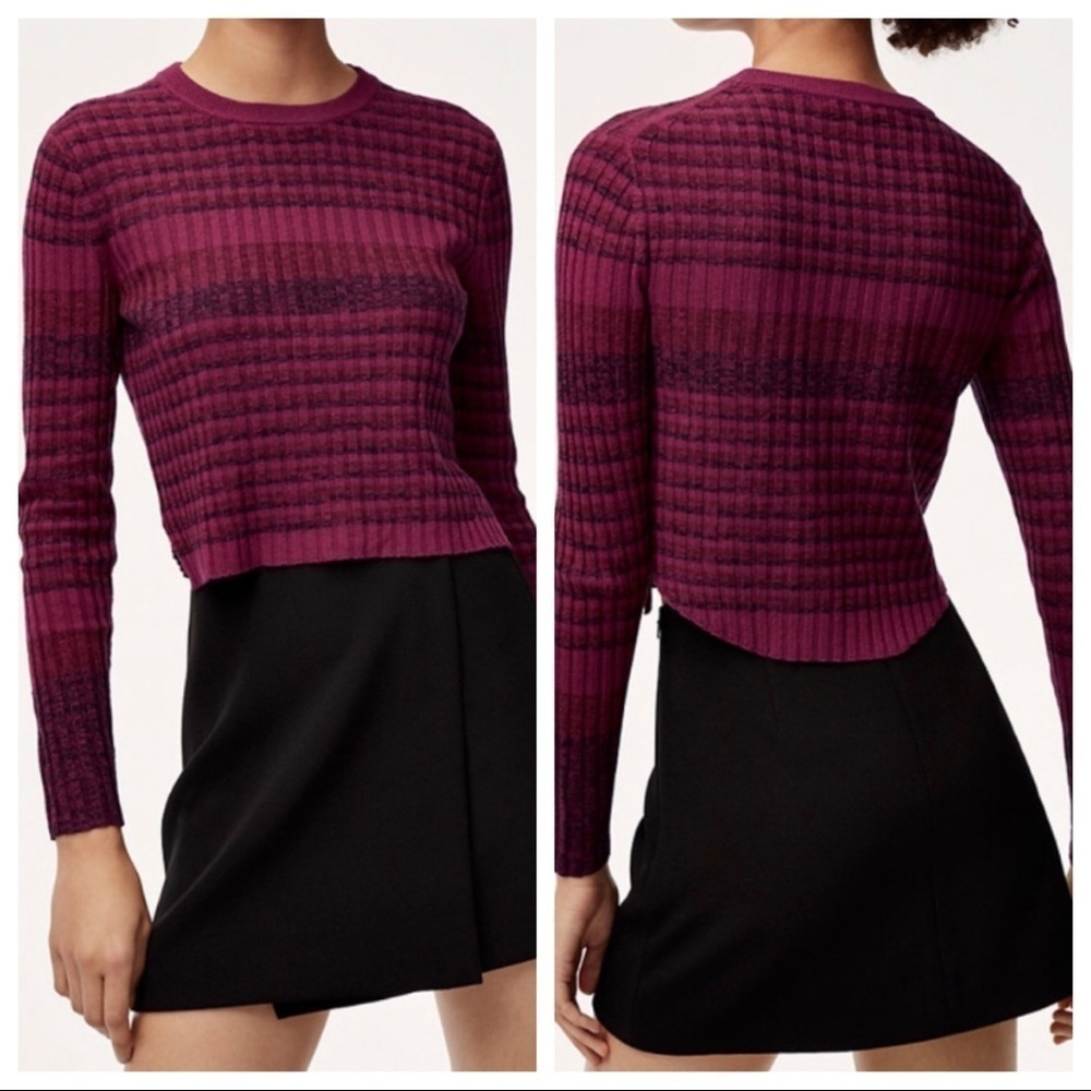Babaton Nathaniel space dyed striped cropped sweater in raspberry size Large NWT